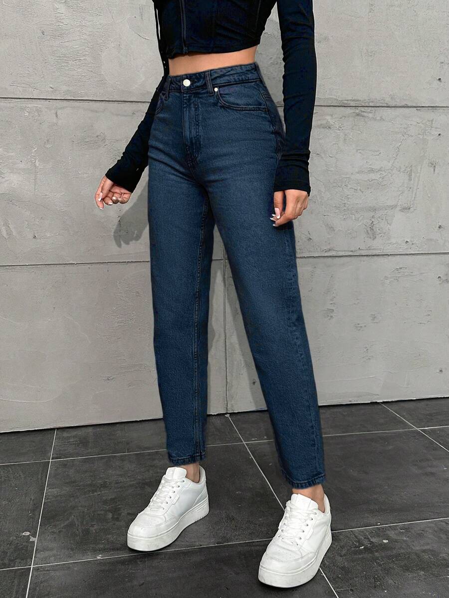 EURMUSE Quần Jeans Ống Đứng 100% Cotton Cho Nữ - Rửa tối - Xem 1