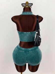 Amplova 2件套女士露背吊带上衣和超短裤