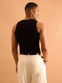 Musero Men Muscle Fit Front Placket Ribbed Sweater Vest Streetstyle Autumn Winter Casual - Black - View 3