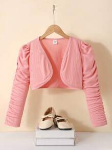 SHEIN Tween Girls Fitted Elegant Cropped Cardigan,In Fall/Winter, Pink