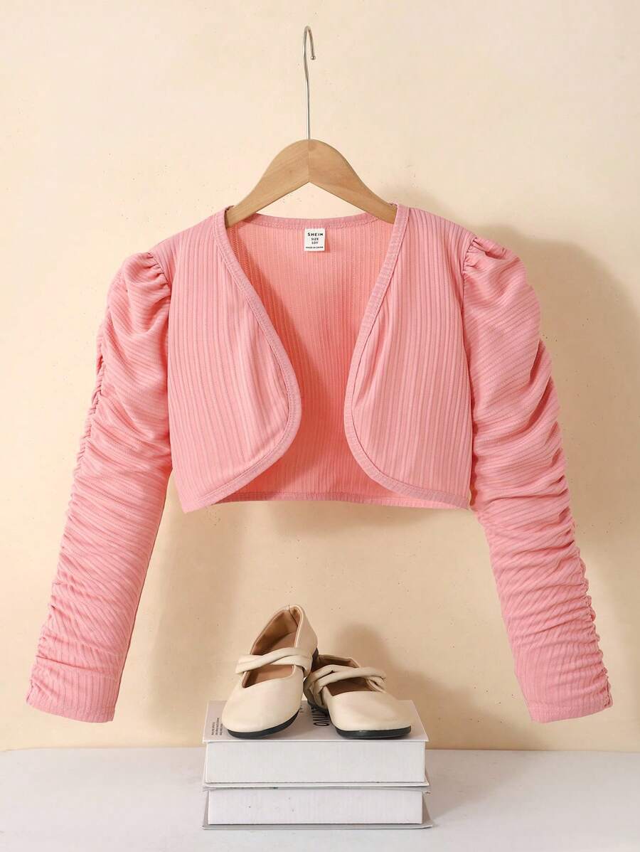 SHEIN Tween Girls Fitted Elegant Cropped Cardigan,In Fall/Winter, Pink