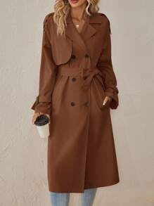 SHEIN Clasi Casaco Casual Cor Sólida com Abotoamento Duplo, Primavera/Outono