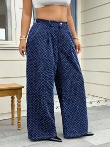 SHEIN ICON 大码女式钩针细节牛仔阔腿连体裤，春夏