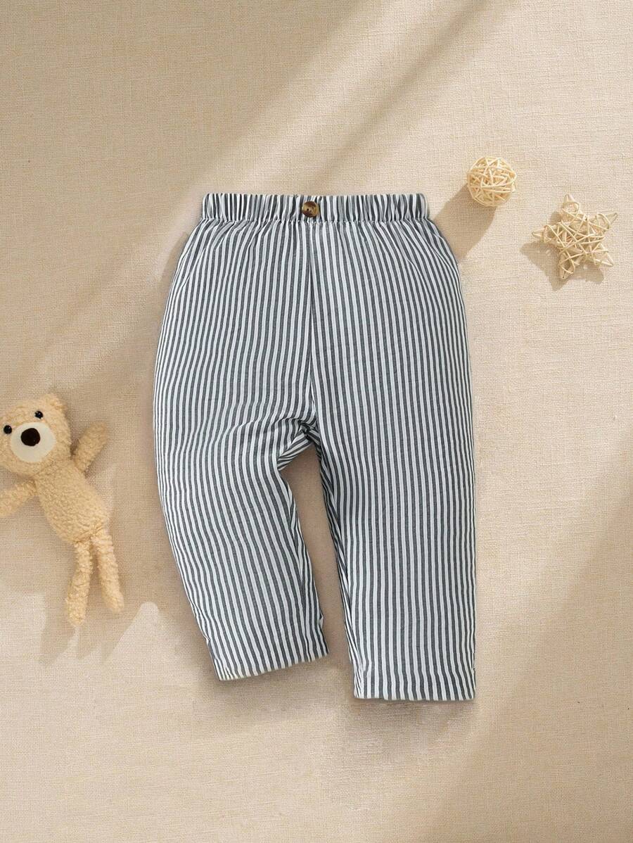 Souflis Souflis Baby Boy Spring Summer Daily Casual Loose Black & White Striped Long Pants