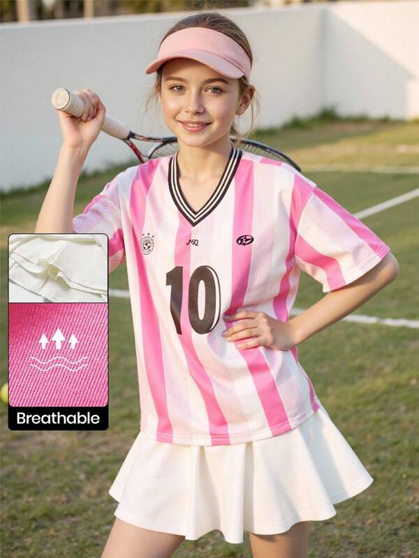 JNSQ Back To School Tween Girl Outdoor Sports Loose T-Shirt And Skirt Suit, Autumn