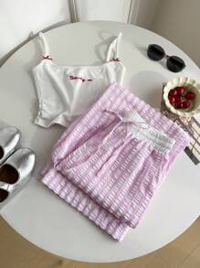 Comfortcana Pantalones de moda con bloques de color y cintura tejida a rayas para mujer