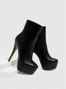 CUCCOO SZL Giày bốt cổ ngắn màu đen đế cao gợi cảm thời trang cho nữ đế cao mỏng thường ngày đa năng có khóa kéo bên hông - màu đen - Xem 5