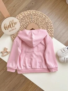 女婴纯色连帽拉链长袖连帽衫