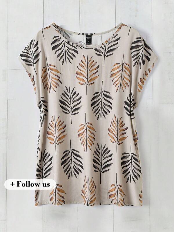 Rusticease Blusa de manga de murciélago con estampado de plantas tropicales para vacaciones