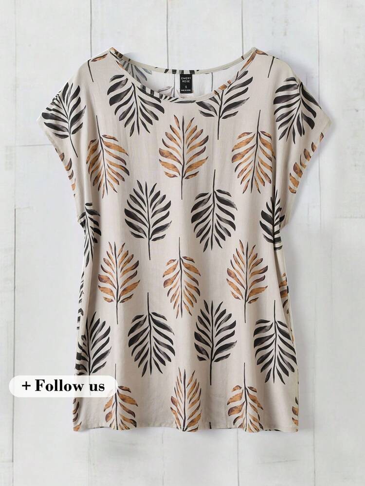 Women's Tropical Plant Print Bat-Wing Sleeve Blouse For Vacation