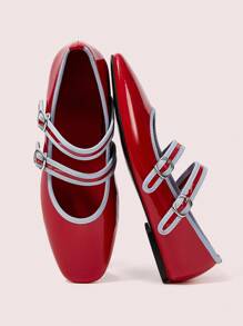 CUCCOO DOLLMOD Women's New Style Red With Blue Trim Sweet And Mary Jane Flats - Red - View 3