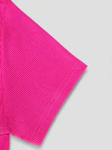 SHEIN Women's Solid Color Minimalist Daily Short Sleeve Jumpsuit - Hot Pink - View 6
