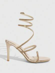 CUCCOO SZL Round Toe High Heel Rhinestone Studded Sexy Ladies' High Heel Sandals - Champagne - View 9