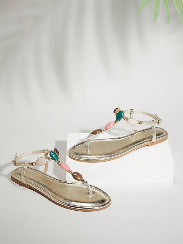 SHUZIA Damen bequeme Alltagssandalen im Sommerstil mit bunten Stendekors, ideale Lässig Sandalen für den Urlaub