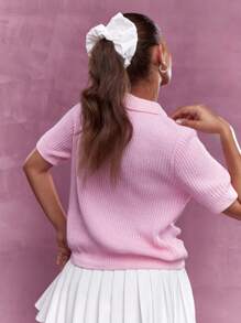 MISSGUIDED Camiseta tipo polo de manga corta con botones, de punto, para el Día de San Valentín - Rosa - Ver 2