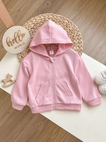 女婴纯色连帽拉链长袖连帽衫