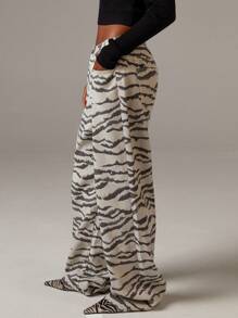 Athîral Quần Jeans Ống Rộng Cạp Thấp Họa Tiết Ngựa Vằn Thời Trang Cho Người Đi Làm - Màu Khaki - Xem 6