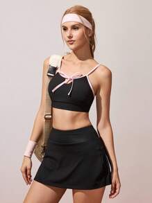 CourtClass Bowknot Front Cutout Sports Bra For Women, Suitable For Yoga - Black - View 7