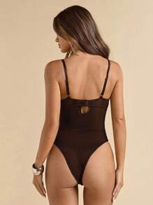 SHEIN BAE 女士黑色性感蕾丝百搭时尚单品紧身胸衣上衣性感背心，适合外出、约会之夜、主题派对和音乐会服装、新年前夜服装、圣诞派对女士紧身衣 - 咖啡棕 - 查看 2