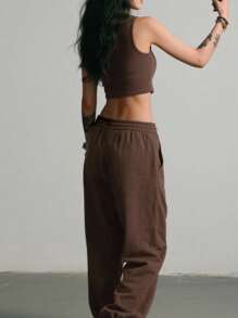 INAWLY 2 件套女士简约纯色无袖上衣和长裤，休闲装