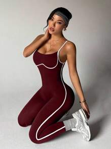 Easithlete Women's Open Back Camisole Sports Jumpsuit - Burgundy - View 5