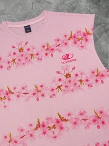 ROMWE MEN Anime Áo ba lỗ cổ tròn in họa tiết hoa dáng rộng thoải mái cho nam, thích hợp mặc hàng ngày vào mùa hè - Hồng - Xem 4