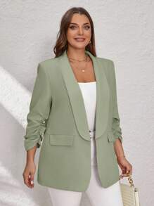 SHEIN Clasi 粉色加大码女士西装外套，优雅通勤和商务装，商务休闲女士绿色西装外套女士西装外套女士办公室穿着女士商务休闲上衣女士秋冬