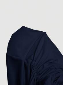 SHEIN MOD 合身褶饰金属扣海军蓝连衣裙 - 藏蓝色 - 查看 5