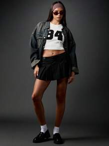 MISSGUIDED 运动风学院风数字露脐背心 84 印花罗纹夏季背心 白色棉质 节日街头风 露背 Y2K 运动休闲 - 白色 - 查看 4