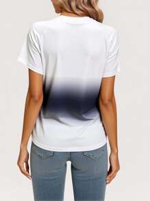INAWLY Damen Lässig Farbverlauf Rundhals Raglanarm T-Shirt, Sommer - Weiss - Übersicht 2