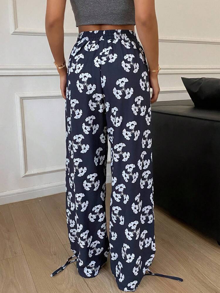 Floral Print Loose Straight Leg Women's Pajama Bottoms, Vacation Vibe