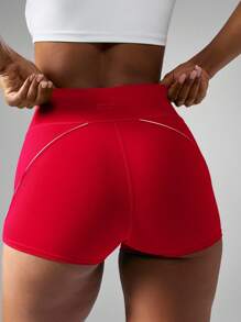 MISSGUIDED Pantalones cortos deportivos con detalles laterales de talle alto, shorts ajustados con control de abdomen para ejercicio, fitness, running, yoga