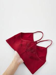 女士纯色休闲镂空吊带背心 - 酒紅色 - 查看 8