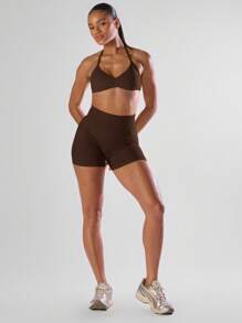 Musera Sport 纯色褶皱露背吊带运动文胸，适合运动、健身房、跑步、俱乐部、板式网球、网球、匹克球、瑜伽、普拉提等运动，秋季日常休闲穿着。