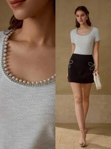 MOTF PREMIUM FAUX PEARL TRIM SHORT SLEEVE T-SHIRT