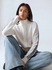 LYSMO 女士休闲宽松长袖拉链开衫，时尚百搭