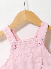 SHEIN Vintaside Kids 女婴花朵水洗柔软牛仔吊带裙 - 粉色 - 查看 5