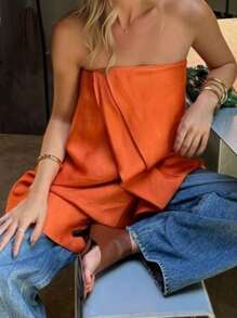 SHEIN Essnce Women Simple Solid Color Casual Blouse - Orange - View 2