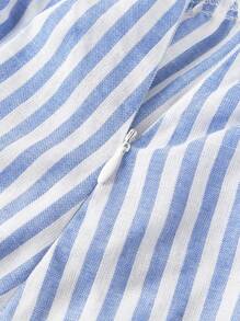 SHEIN Tween Girls Blue And White Striped Midi Dress With Square Neck And Flared Hem Girls Blue Striped Dress Tween Girl Striped Dress Girls Striped Summer Dress