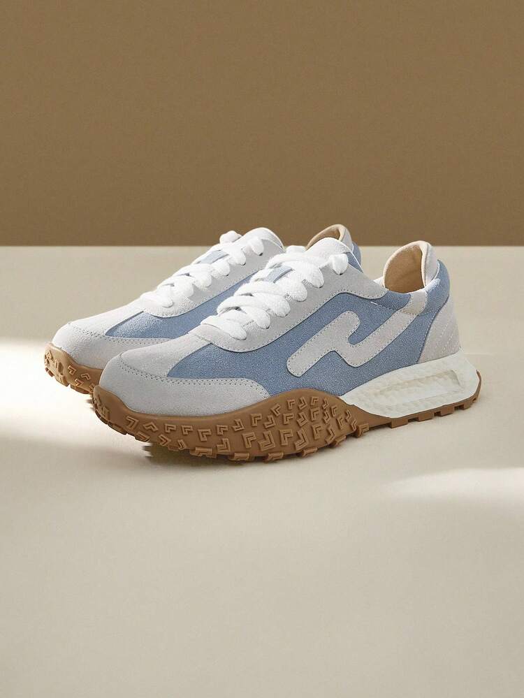 CUCCOO EASI Zapatos deportivos casuales de mujer con puntera redonda, suela gruesa, estilo deportivo para uso casual y al aire libre, de piel sintética (PU) en color azul