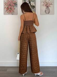 Siren Gaze 2 件套女士夏季花卉提花荷叶边下摆吊带背心上衣和裤子套装