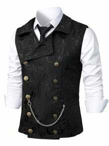 Manfinity Mode Men's Solid Color Double-Breasted Casual Patterned Waistcoat