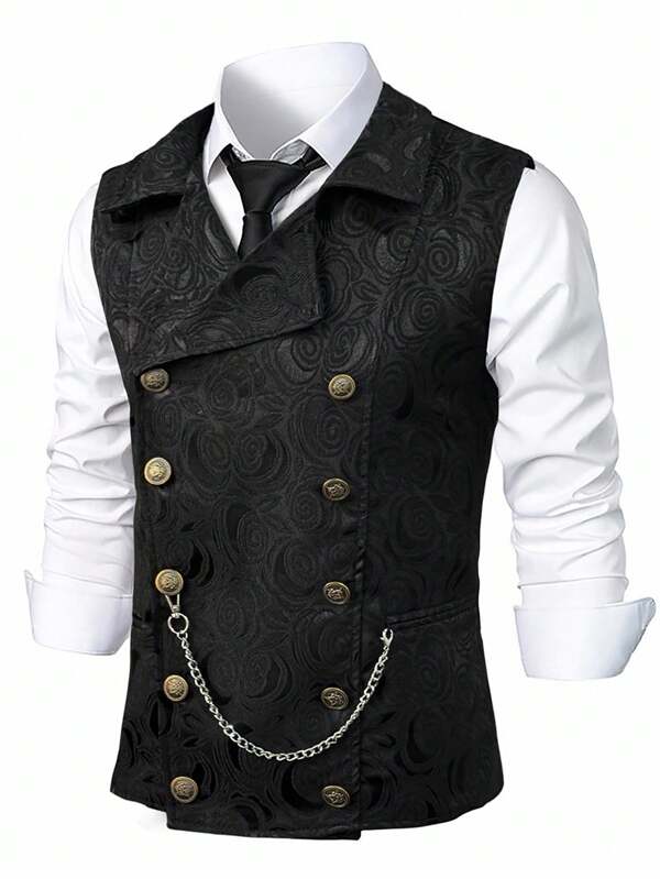 Manfinity Mode Men's Solid Color Double-Breasted Casual Patterned Waistcoat