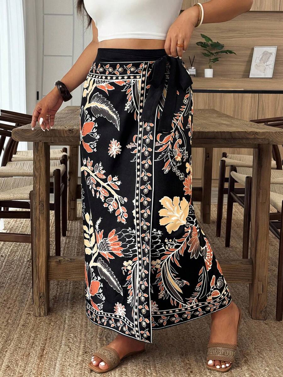 Weeklong 大码女式花卉印花侧结裹身休闲裙 - 彩色 - 查看 1