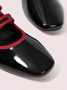 CUCCOO DOLLMOD 女士新款黑色红色饰边鞋，甜美玛丽珍平底鞋， - 黑色 - 查看 7
