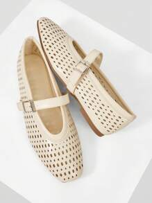 MOTF PREMIUM HOLLOW OUT PU LEATHER FLATS - Beige - View 9