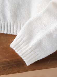 SHEIN Sparklyn 女童时尚手工蝴蝶结针织开衫，长袖 - 白色 - 查看 7