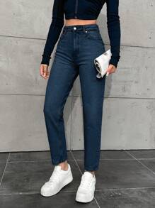 EURMUSE Quần Jeans Ống Đứng 100% Cotton Cho Nữ - Rửa tối - Xem 5