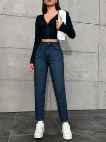 EURMUSE Quần Jeans Ống Đứng 100% Cotton Cho Nữ - Rửa tối - Xem 6