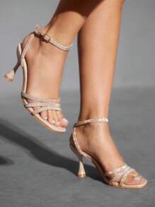 CUCCOO SZL Women's Pointed Toe Stiletto High Heel Sandals, Fashionable & Elegant Open Toe Dress Heels For Christmas - Champagne - View 5